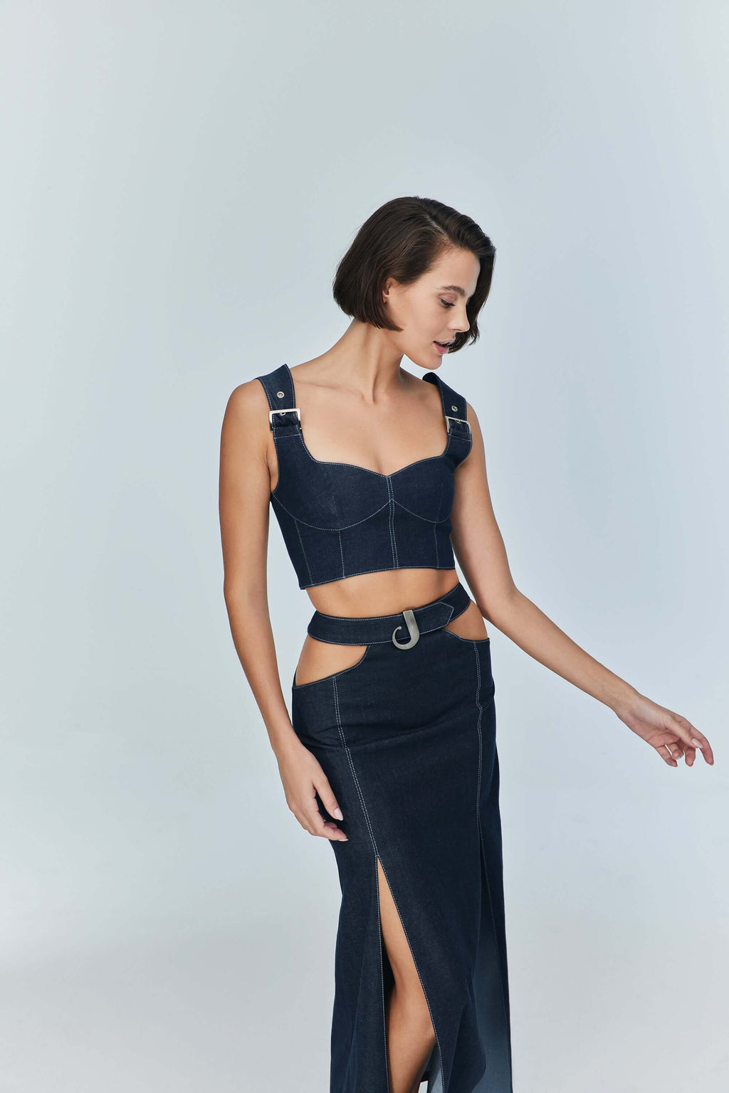 ALANA | Top Corset Denim à Boucles