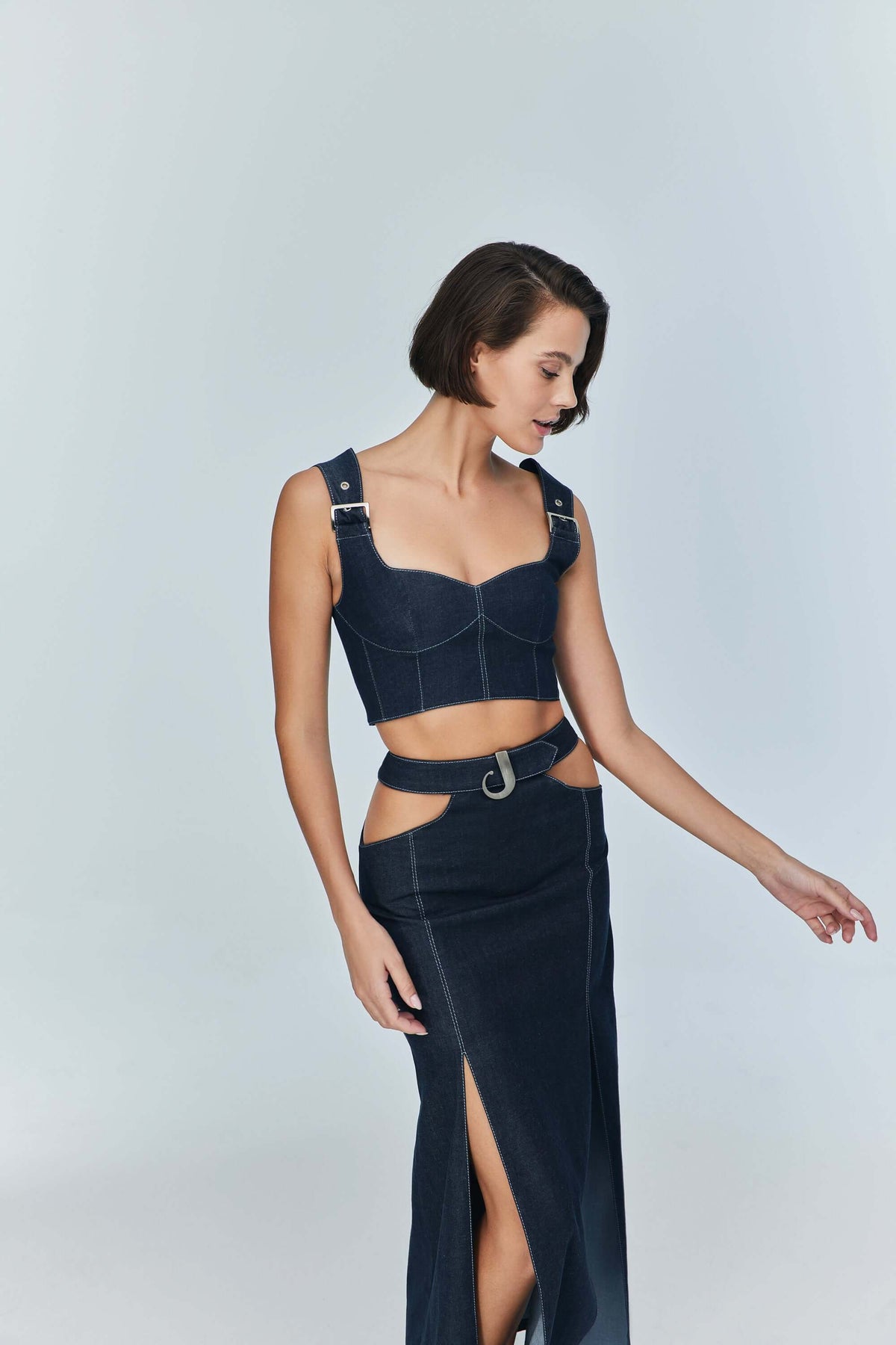 ALANA | Top Corset Denim à Boucles